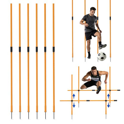 Hikeen Agility Poles, 6 Pack 6ft Soccer Training Poles, Adjustable Detachable Speed and Agility Training Equipment for Football, Practice Accessories for Adults Youth