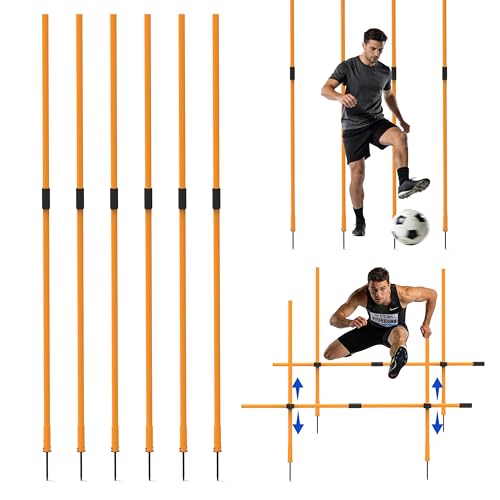 Hikeen Agility Poles, 6 Pack 6ft Soccer Training Poles, Adjustable Detachable Speed and Agility Training Equipment for Football, Practice Accessories for Adults Youth