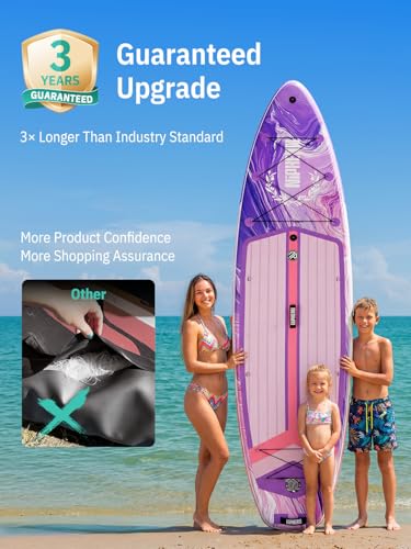 Niphean (Extra Large) Inflatable Paddle Board, SUP for 2+1 People/Family 500lbs Capacity Stand Up Paddle Board with SUP Accessories, StabilTrac Fin Non-Slip Paddleboard for Adults - color: Violet