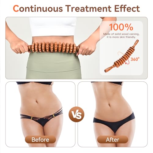 Wood Therapy Massage Tools, Wooden Massage Roller Stick, Lymphatic Drainage Tool, Curved Wood Muscle Massage Roller Used to Relieve Muscle Soreness and Body Shaping