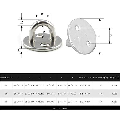 2 Set M8 Ceiling & Wall Mount Hanging Hardware Fitting Set 304 Stainless Steel Heavy Duty Round Pad Eye Hook Plate + Snap Hook for Yoga Hammock Chair Swings Marine Boat Accessories - size: M8 Round Pad