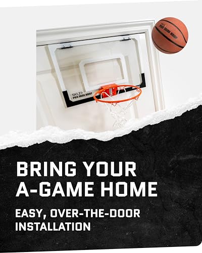 SKLZ Pro Mini Indoor Basketball Hoop with Ball, Over the Door, Shatter-Proof Backboard, Spring-Action Break-Away Steel Rim, Great for Home, Dorm Room, and Office - style: Standard