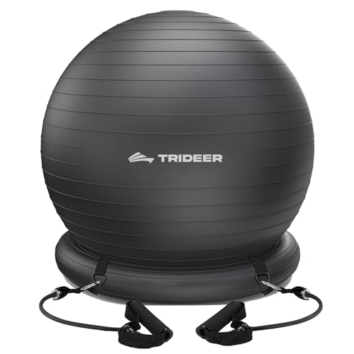 Trideer Exercise Ball Chair with Bands, Stability Ball for Office & Fitness - color: Black, size: L(23-26inchs/58-65cm)