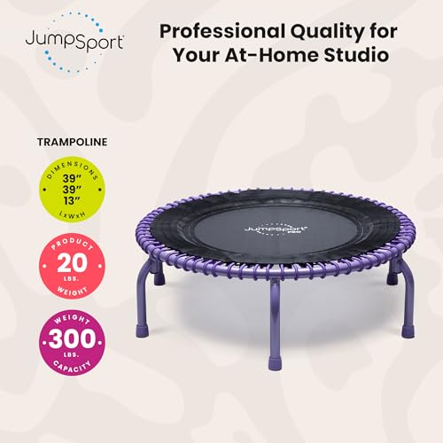 JumpSport 350 PRO 39 Inch Fitness Trampoline Indoor Rebounder Cardio Workout Equipment 300 lb Capacity - color: Black, Purple