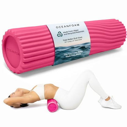 Tidal Roller - Hot Pink - Muscle Massage Foam Roller for Back Pain & Stretching - Firm and Ergonomic Wide Wave Textured - Yoga, Athletics, & Wellness - Full Size, 20" x 5" - color: Hot Pink