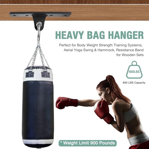 Heavy Bag Hangers Brackets, Heavy Duty Swing Hangers, Swing Set Accessorie for Indoor Outdoor Playground, with 4 Wood Screws and 4 Expansion Bolts (Black, 4 Holes Ceiling Anchor)