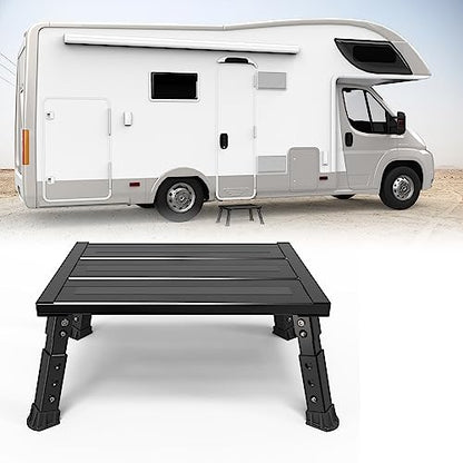 Adjustable RV Step Stool, 3-Step Height Adjustment, Foldable Legs, Wide Anti-Slip Surface,Supports Up to 1,000 lb, Premium Aluminum Construction Easy to Carry - color: Carton Black