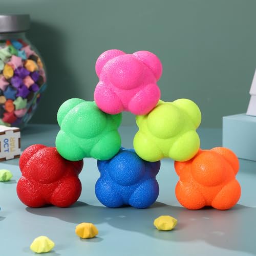 SEWACC 6 Pack Reaction Ball Set for Agility Training Hand Eye Coordination Reflex Workout Bounce Ball for Baseball Tennis Basketball Exercise