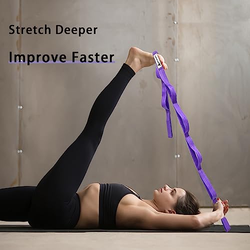 Stretching Strap Yoga Strap with Loops, Stretch Straps for Physical Therapy, Non-Elastic Exercise Strap for Pilates, Dance and Gymnastics with Workout Guide - color: Purple+Black
