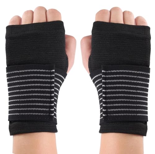 Palm Brace Wrist Support Sleeves (1 Pair), Everyday Use Wrist Brace, Compression Carpal Tunnel for Wrist Pain Relief, Fitness Gloves, Sports Glove, Wrist Brace for Men and Women (Black with straps)