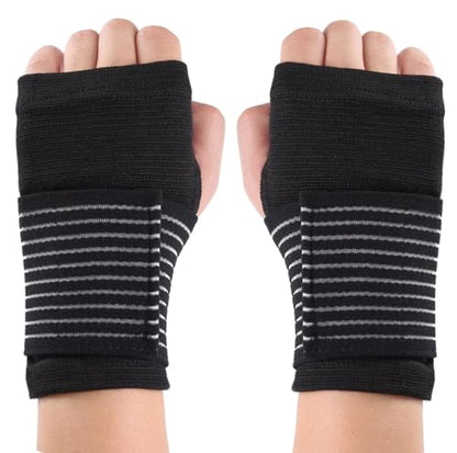 Palm Brace Wrist Support Sleeves (1 Pair), Everyday Use Wrist Brace, Compression Carpal Tunnel for Wrist Pain Relief, Fitness Gloves, Sports Glove, Wrist Brace for Men and Women (Black with straps)