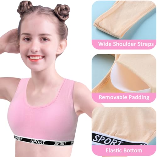 Girls Sports Bras Cotton Training Underwear with Removable Pads Teenage Crop Vest for 8-15 Years