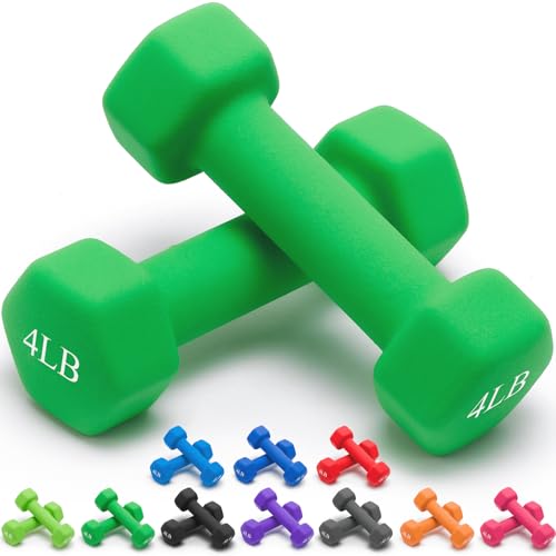 Portzon Dumbbells Neoprene with Non Slip Grip weight for Total Body Workout Exercise and Muscle Toning Compatible with of 2 Set,1-15 LB, Anti-Slip, Anti-roll, Hex Shape - color: Dark Green, size: 04-Pound,Pair