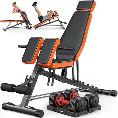 XDDIAS Roman Chair, Adjustable Weight Bench Back Extension Machine for Home Gym, 1000LBS All-in-One Sit Up Bench with Dumbbell Rack, Incline, Decline, and Flat Bench for Hyperextension, Core, Glute