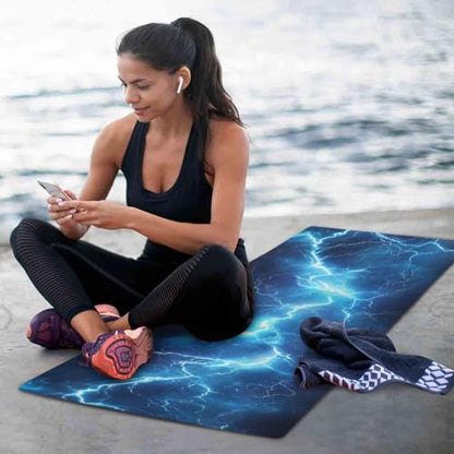 Kigai Travel Yoga Mat 71" x 24" Non Slip Natural Rubber Foldable Exercise Mat Ultra Thin 1.5mm Lightweight for Fitness, Pilates & Home Workout, Blue Lightning