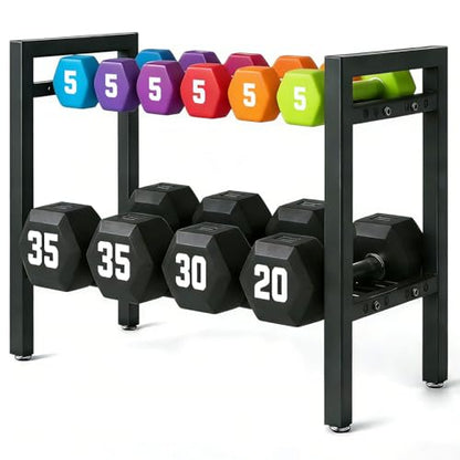 Dumbbell Storage Rack, Weight Rack for Dumbbells, 2 Tier Adjustable Kettlebell Rack Shelf Weight holder for Home Gym Heavy-Duty Space-Saving (Rack Only)
