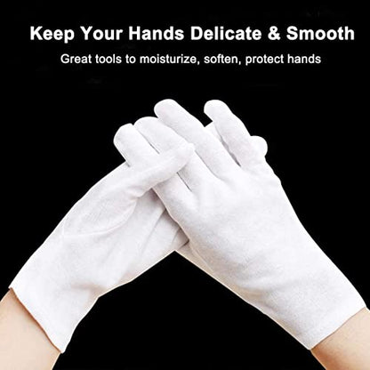 12Pairs White Cotton Gloves for Eczema Dry Hands - Breathable Moisturizing SPA Gloves Liners - Soft Jewelry Photo Inspection Gloves Stretchy Fit for S, M, L Hands of Men and Women