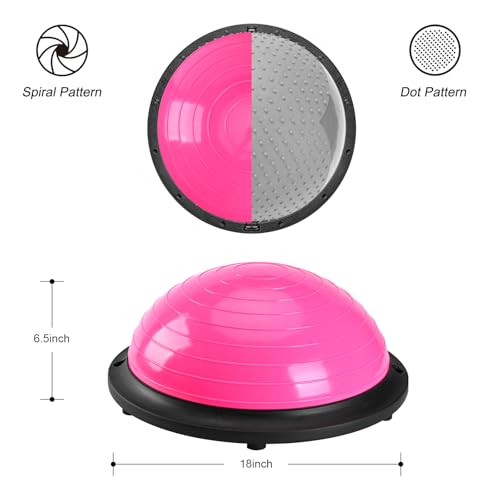 Half Balance Ball Trainer, Half Yoga Exercise Ball with Resistance Bands and Foot Pump, Balance Trainer for Stability Training, Strength Exercise Fitness, Home Gym Workout Equipment - color: Pink