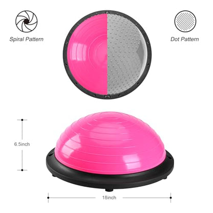 Half Balance Ball Trainer, Half Yoga Exercise Ball with Resistance Bands and Foot Pump, Balance Trainer for Stability Training, Strength Exercise Fitness, Home Gym Workout Equipment - color: Pink