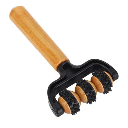 Handheld Spiky Massage Balls Roller, 3 Wheels Spiky Point Muscle Massage Roller with Wood Handle, Muscle Relaxation Tools for Foot Arm Body Neck Leg Pain Pressure Relief