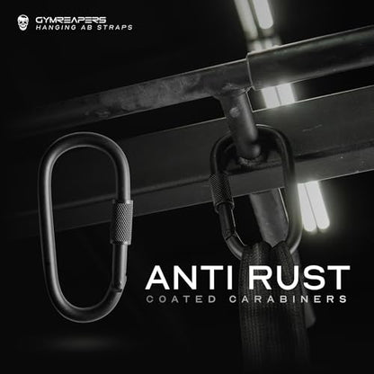 Gymreapers Hanging Ab Straps for Pull-Up Bar - Hang Bar Assist Strap & Strength Workout Equipment, Padded Adjustable Arm Supports with 2 Steel Carabiners for Leg Raises, Abdominal & Core Training
