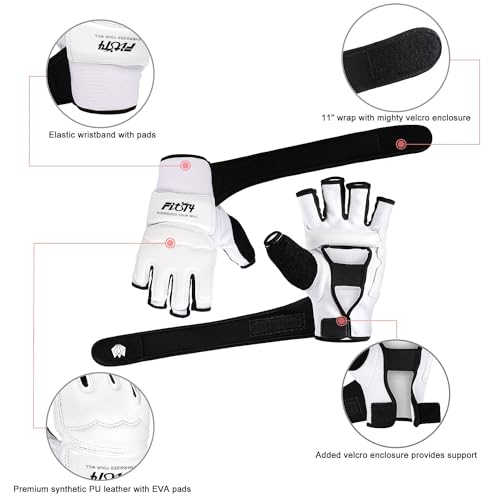 FitsT4 Sports Half Mitts MMA UFC Training Boxing Punch Bag Martial Arts Gloves - color: White, size: Medium