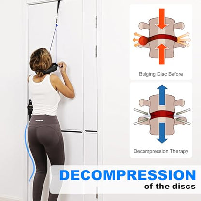 Cervical Neck Traction Device Over Door Home Use for Neck Pain Relief, Portable Neck Stretcher Strap for Spinal Decompression or Physical Therapy, Restore Natural Curve of Neck