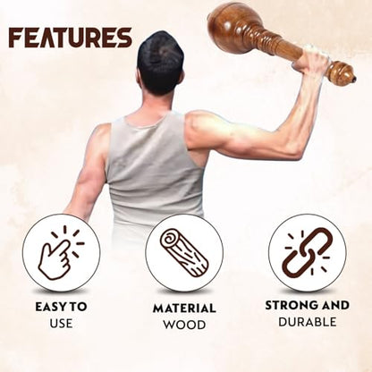 KNK GADA Fitness BAR Indian Club Hanuman MACE Shoulder Equipment MEEL Karla KATAI Fitness Durable Wooden Equipment - size: 10 to 11 KG