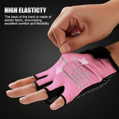 Cycling Gloves for Men and Women, Half Finger Padded Bike Gloves - color: I Light&Pink, size: Large