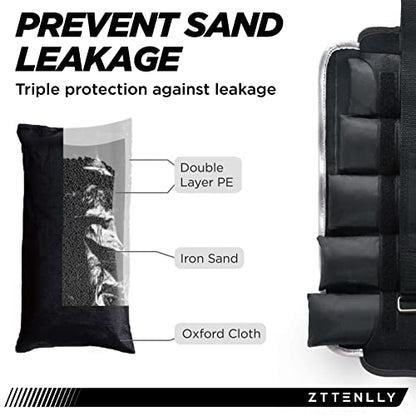 Adjustable Ankle Weights 1-5/10/15/20LBS Pair with Carry Bag - Breathable Fabrics, Reflective Trim - Strength Training Leg Wrist Arm Ankle Walking Weights Sets for Women Men Kids - color: Black, size: 10 lbs Pair (5 lbs Each)