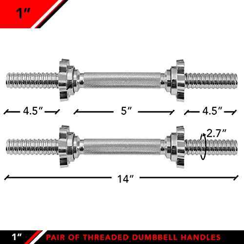 JFIT Threaded Dumbbell Handles, Set of 2, with Star Collars, Fits 1” Standard Plates