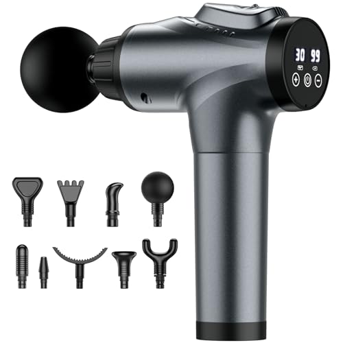 APHERMA Massage Gun, Muscle Massage Gun for Athletes Handheld Electric Deep Tissue Back Massager, Percussion Massage Device for Pain Relief with 30 Speed Levels 9 Heads - color: Grey