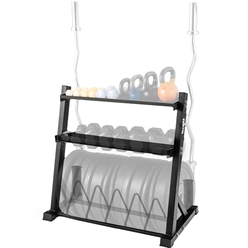 Yes4All 6 Pegs & 4 Barbell Storage Racks Load Up to 1190 LBS - Wall Mounted Weight Plate Tree & Barbell Holder