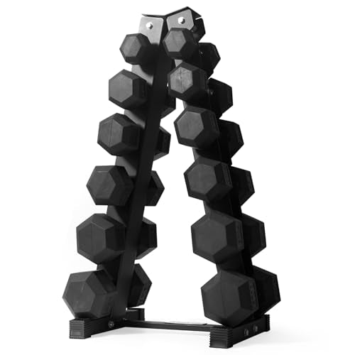 RitFit Rubber Coated Hex Dumbbell Set with Rack, 5-780LB for Home Gym Strength Training, Anti-Slip Knurled Handle, Hexagon Anti-Roll, Heavy-Duty Storage Rack - style: 350LB Set (10-50LB）