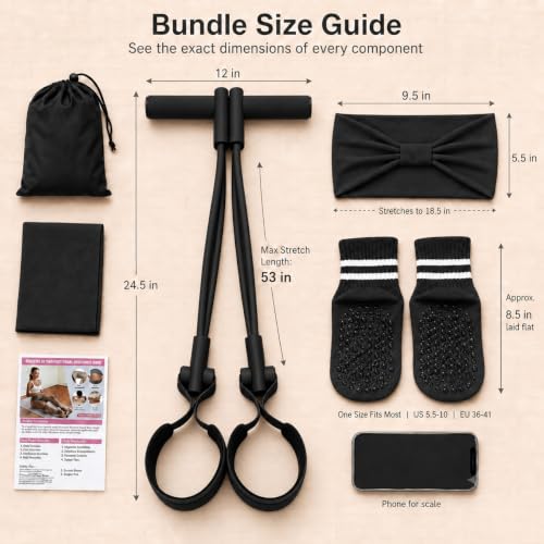 Pedal Resistance Band, Stitched Anti-Snap Elastic Pull Rope Fitness Equipment, 3-in-1 Home Workout Exercise Bands Set with Pilates Grip Socks & Headband