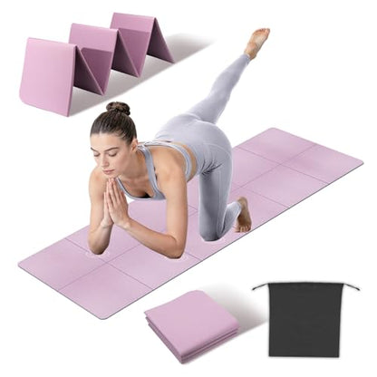 Foldable Yoga Mat Thick Non-Slip Exercise Mat - Packable Travel Fitness Mat with Carrying Bag for Yoga, Pilates, Workout, Home & Gym