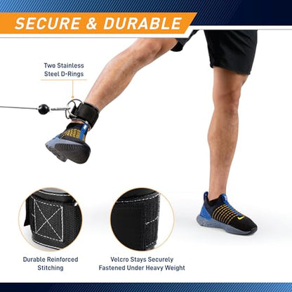MARCY Apex Adjustable 3" Heavy-Duty PU Leather Ankle Cuff with Soft Lining – Cable Machine Attachment for Strength Training, Glute Workouts, and Lower Body Exercises for Men & Women