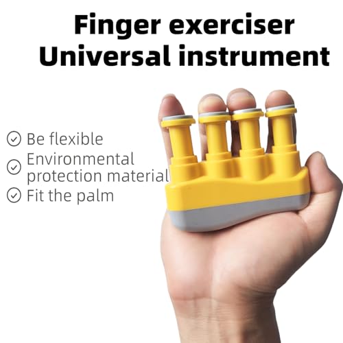 Finger Strengthener, Nalu Hand Grip Trainer Exerciser for Piano, Guitar, Bass, Ukulele Players, Plastic Material, Lightweight and Portable - Improve Finger Flexibility, Strength,1 Pack (Yellow+Gray)