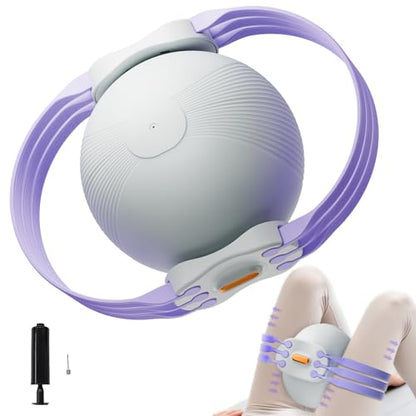 Thigh Trainer with Inflatable Resistance Ball, Adjustable 120 LB Inner & Outer Thigh Exerciser, Kegel Pelvic Floor & Hip Trainer for Women, Home Leg Equipment Compact Resistance Bands Fitness - color: Violet