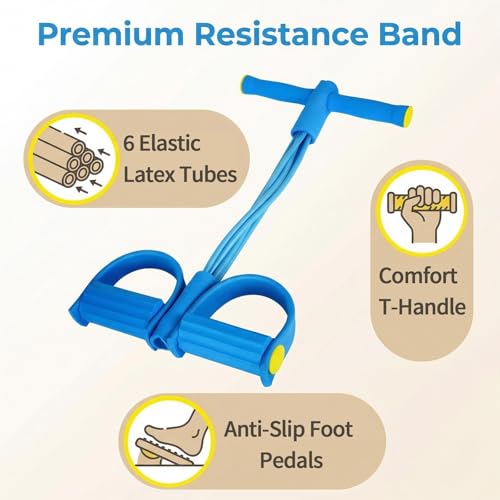 Pedal Resistance Bands 6-Tube Multifunction | Durable 6-Tube Multifunction Pedal Band, Full Body Workout, Includes Figure 8 Band with Handles（Blue）
