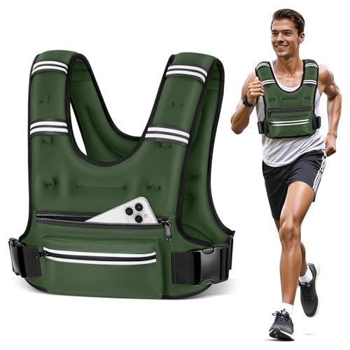 Weighted Vests for Women Men, 8 12 16 20 lb Weighted Vest with Storage Pockets, Rucking Vest with Reflective Stripe, Adjustable Straps Weight Vest for Running, Walking, Workout, Training - color: Green, size: 16 lb