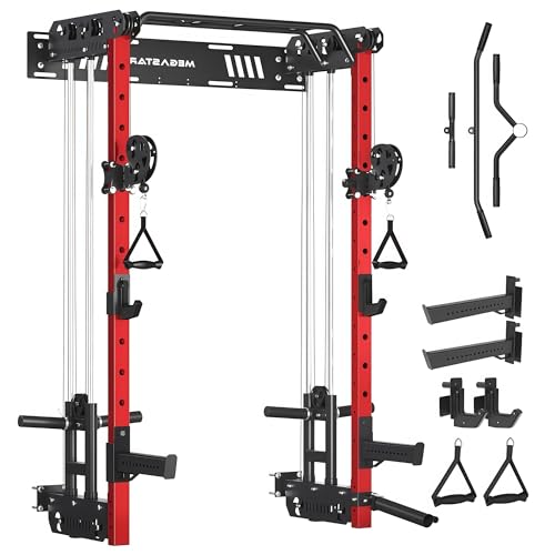 Power Cage, Squat Rack Home Gym, 2000LBs Capacity Wall Mounted Power Rack with Dual Crossover System, Includes 16 attachments for Home Gym - size: P67 Only Power Cage