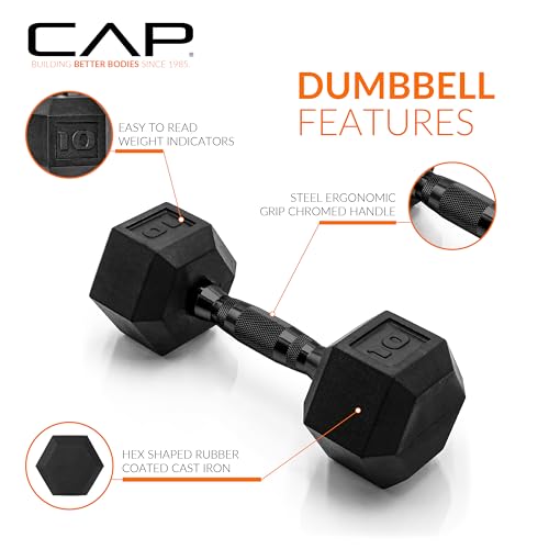 CAP 50 lbs Coated Dumbbell Set | Multiple Styles - color: Black handles, style: 10LBx2, 15lbx2 Set