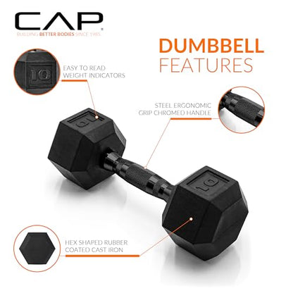 CAP 50 lbs Coated Dumbbell Set | Multiple Styles - color: Black handles, style: 10LBx2, 15lbx2 Set