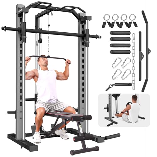 OPPSDECOR All-in-One Adjustable Smith Machine with LAT-Pull Down System - color: Grey