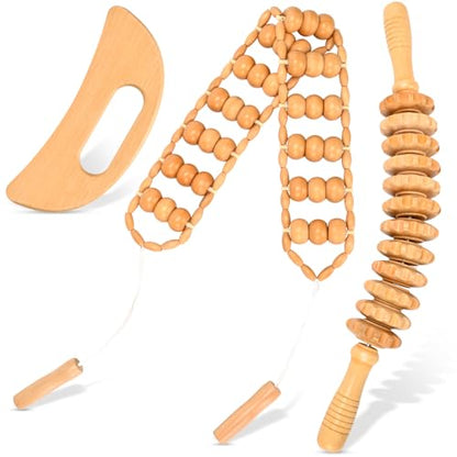 3-in-1 Wood Therapy Massage Tools Lymphatic Drainage Massager Maderoterapia Kit Wooden Gua Sha Massager Body Sculpting Tools for Muscle Pain Relief, Anti-Cellulite, Body Contouring and Shaping - style: Massage Set