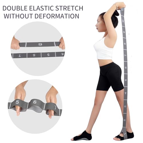Elastic Stretching Strap with 11 Loops, Adjustable Stretch Band for Adults - Flexibility Straps for Yoga, Pilates, Dance - Non-Slip Fabric Resistance Band for Home Workout, Physical Therapy