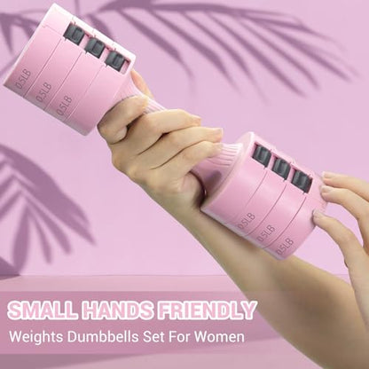 Sportneer Adjustable Dumbbells Hand Weights Set: 5 lb Dumbbell Set of 2 Each 2lb 3lb 4lb 5lb Free Weights Fast Adjust Weight 4 In 1 Weights Dumbbells Set for Women Men Home Gym Exercise Training - color: Pink