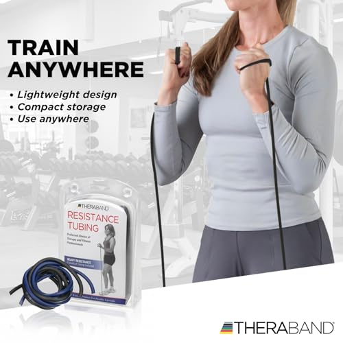 THERABAND Resistance Tubes, Advanced Set, Blue & Black, 5 ft Latex Tubing, Home or Clinic Use, Cut-to-Fit, Color-Coded Resistance Bands for Upper & Lower Body Workouts