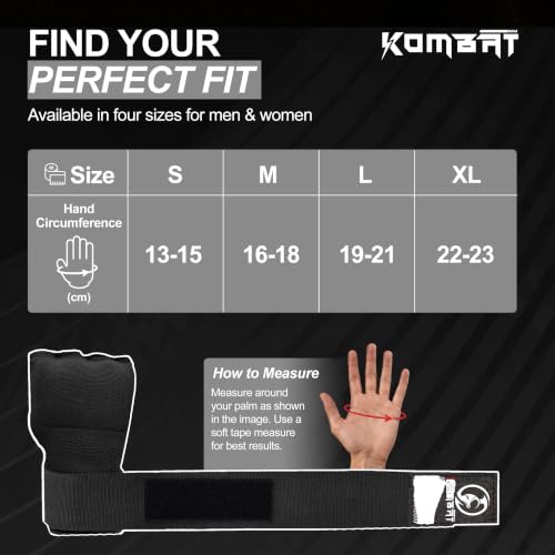 Kombat Gel Boxing Hand Wraps, Padded Inner Gloves for Men & Women, 75cm Quick Wrist Wraps, Knuckle & Wrist Protection for Muay Thai, MMA, Kickboxing, Martial Arts, Punching Training